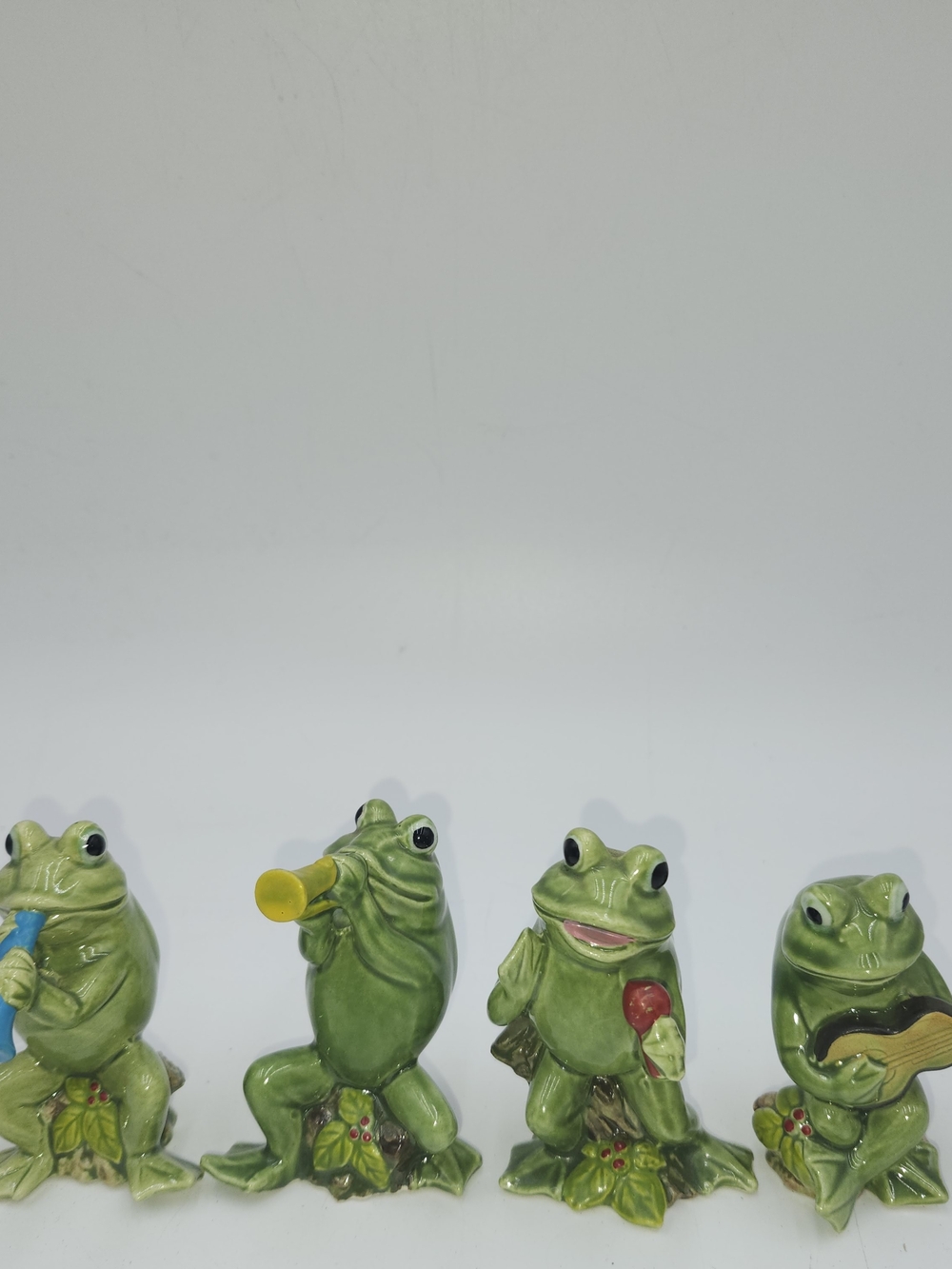 Green Ceramic Frog Anthromorphic Fun Figurine - Musical Playset Band  Set
